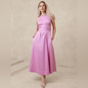 Banana Republic Stretch-Cotton Poplin Maxi Dress Pink Iris